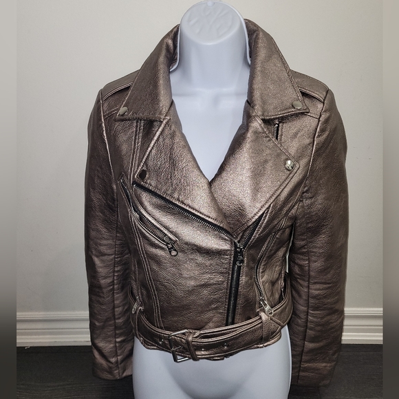 PULL&BEAR faux leather jacket in Metallic color, size small - Picture 2 of 5